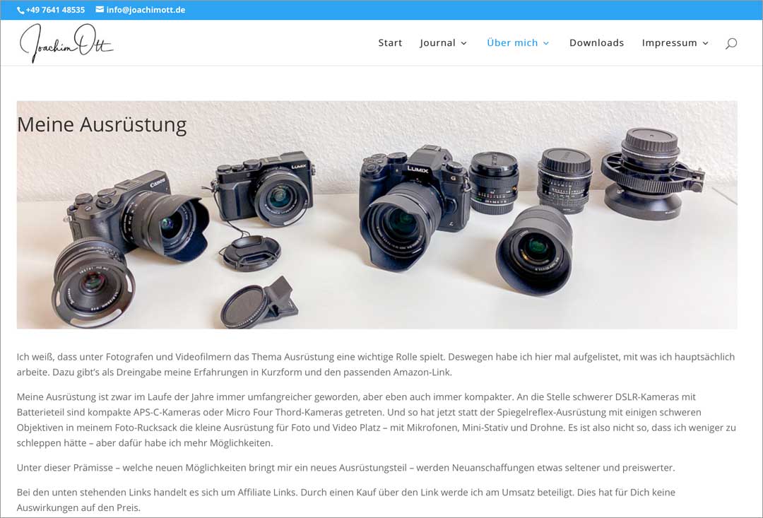 Zeig auf Deiner Website für Fotografen was Du hast: Die Ausrüstung muss nicht high-end sein, aber der Aufgabe angemessen.