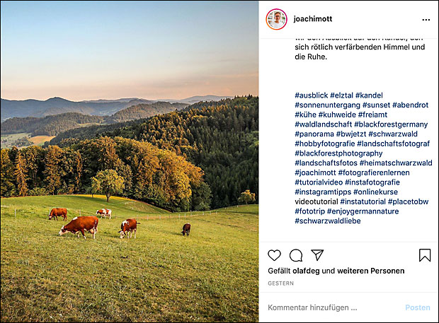 Hashtags halte ich aus den Instagram-Bildtexten raus. Sie stehen abgesetzt deutlich unter dem Text. Oder in einem ersten Kommentar. 