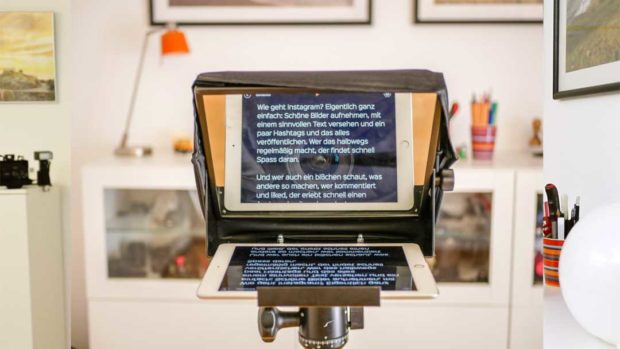 Größere Teleprompter für das iPad bieten die Möglichkeit für mehr Abstand. 